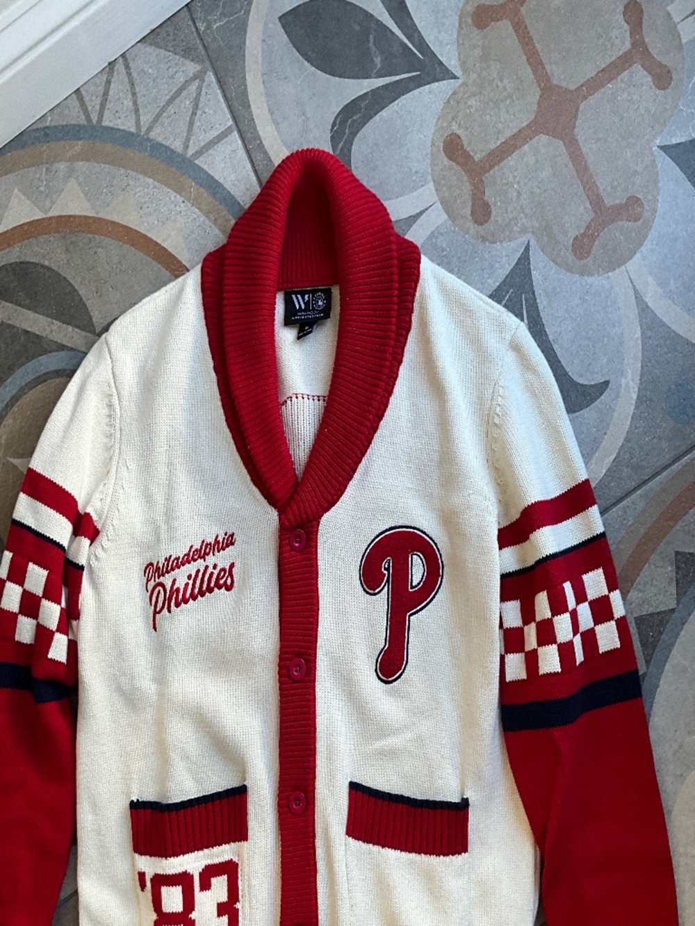 The Wild Collective x Anthropologie Phillies Jacquard Cardigan Sweater Small - Picture 7 of 12